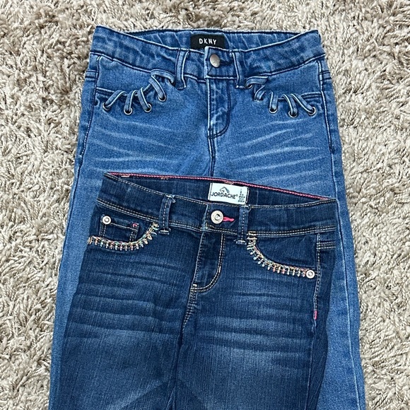 Two Pair Girls Kids Sz 6 jeans DKNY and Jordache Embellished - Picture 1 of 9